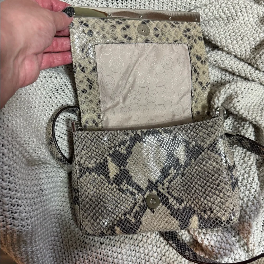 Michael Kors‎ Julian Snake Print Leather Dark Sand Shoulder Flap